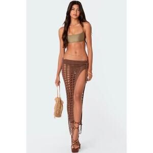 Edikted NWT Brielle Crochet Fringe Maxi Cover-Up Skirt M/L